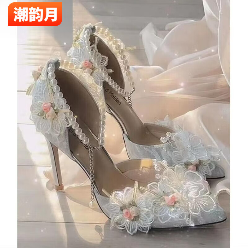 潮韻月綠野仙蹤高跟鞋成年禮十八歲2024新款細(xì)跟花嫁鞋子女花朵超仙婚鞋 主圖款 39