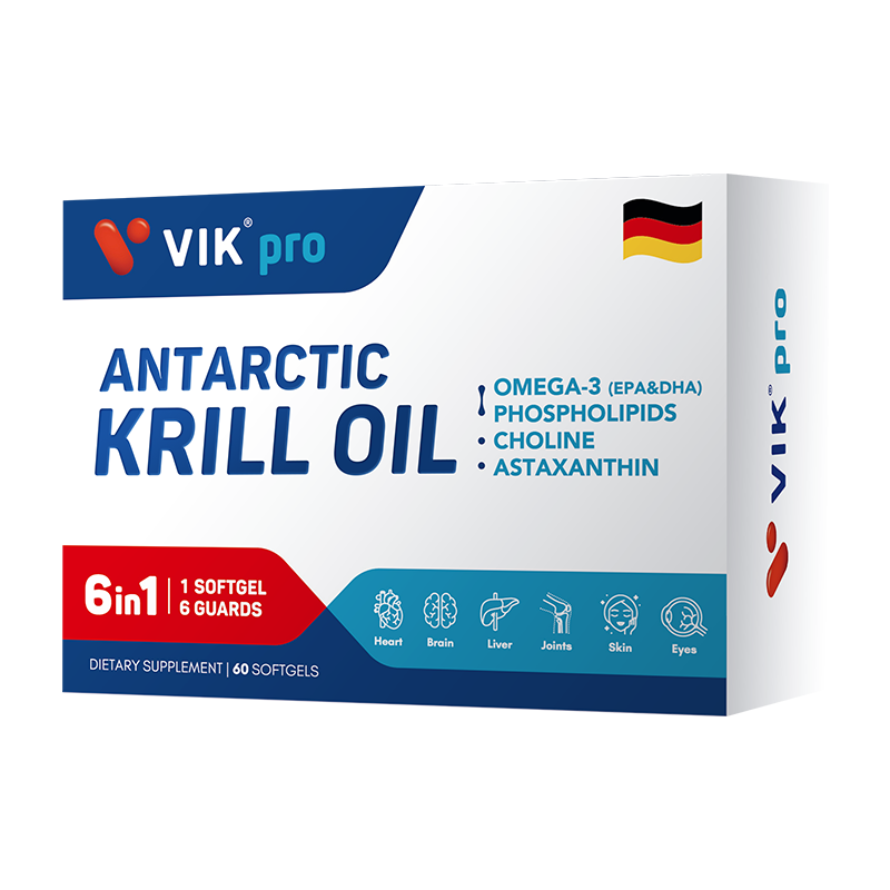 VIKpro纯南极磷虾油鱼油升级软胶囊60粒 易吞服73.2%高含量海洋磷脂omega-3虾青素DHAepa无腥德国进口