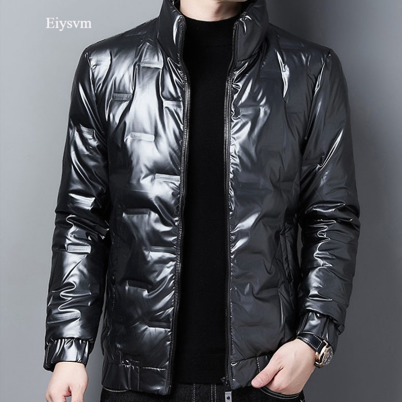 eiysvm亮面羽绒服男短款加厚连帽冬季新款中青年保暖外套 银灰 m 90