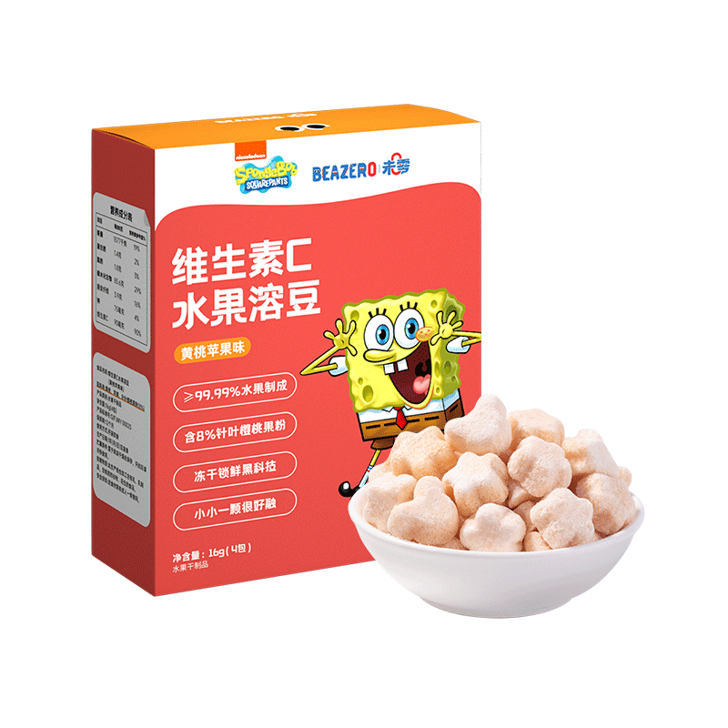 未零海绵宝宝水果溶豆 黄桃苹果味16g儿童零食99%水果制作