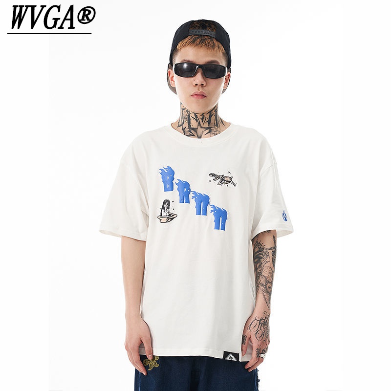 wvga burnin*槟榔妹-幻梦t 多色字母印花纯棉宽松短袖t恤 白色 s