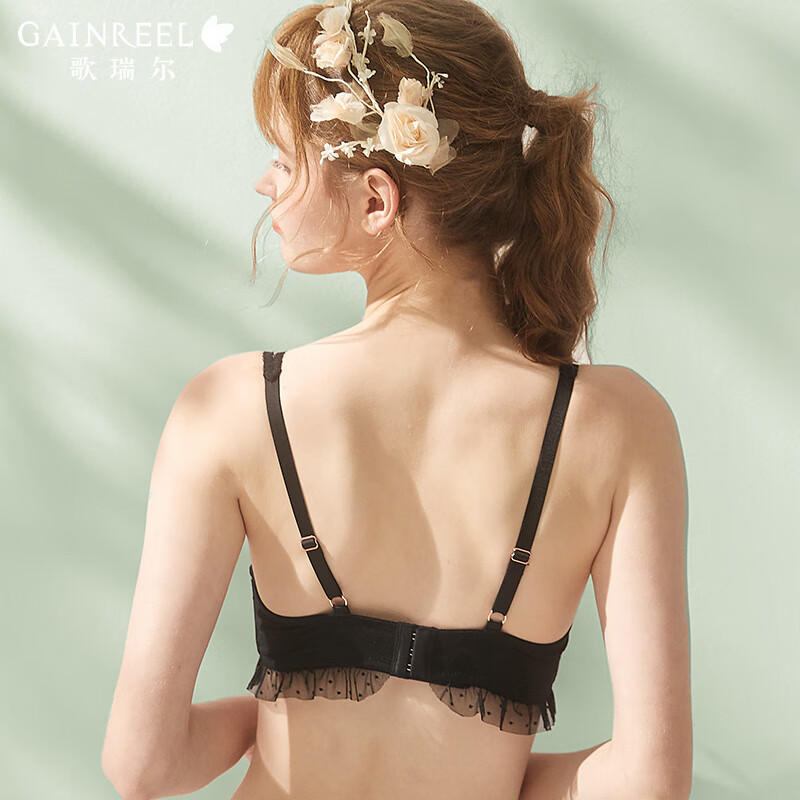Gainreel歌瑞尔舒适透气法式颜值蕾丝柔软亲肤小胸聚拢显大内衣女防下垂文胸罩 月夜黑 220501A 75A