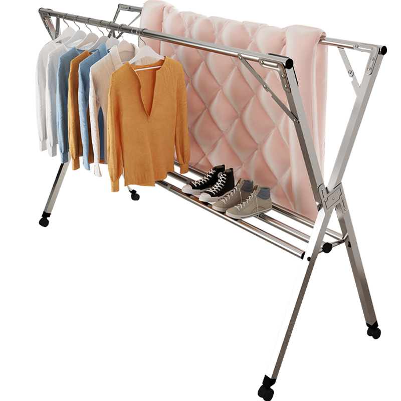 奥伦福特 晾衣架 落地不锈钢晾衣架可折叠伸缩衣架室内阳台晾衣架户外衣架 不锈钢双杆(1.1-1.6米可伸缩)