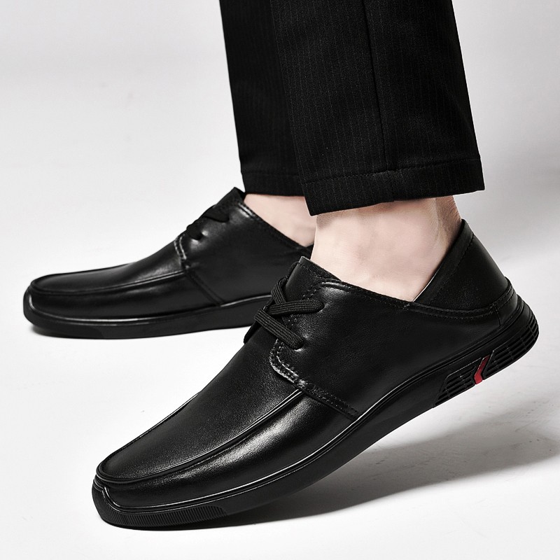 lielv品牌男鞋耐磨真皮休闲鞋男士内增高低帮系带商务办公牛皮鞋男