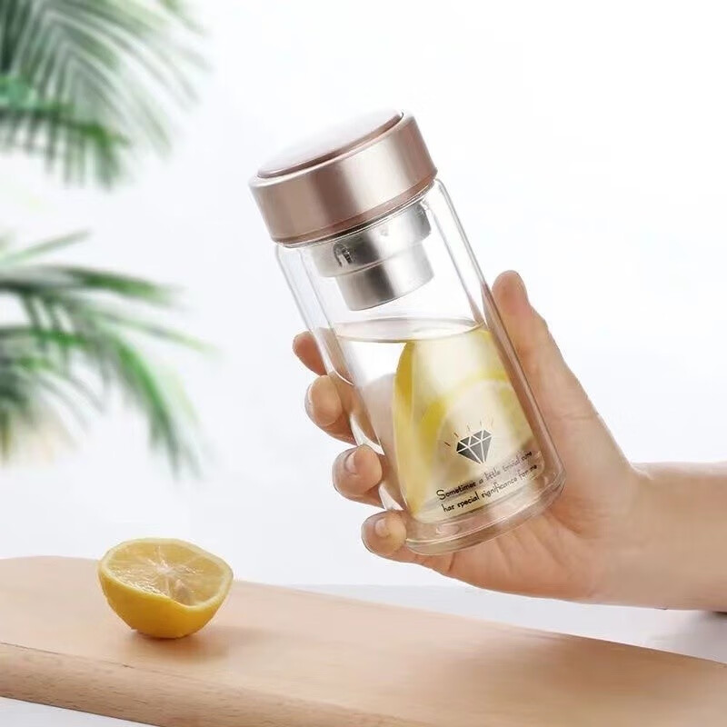 久瑞迷你双层玻璃杯小巧茶杯便携男女隔热水杯简约小容量加厚2023新款 黑色 240ml