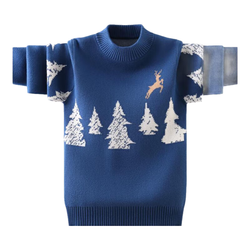 北极绒男童毛衣秋冬装儿童毛衣针织衫加绒加厚纯棉打底衫男孩套头衫衣服 BD-24小树-蓝色（加绒款） 160 码（建议身高150cm左右）