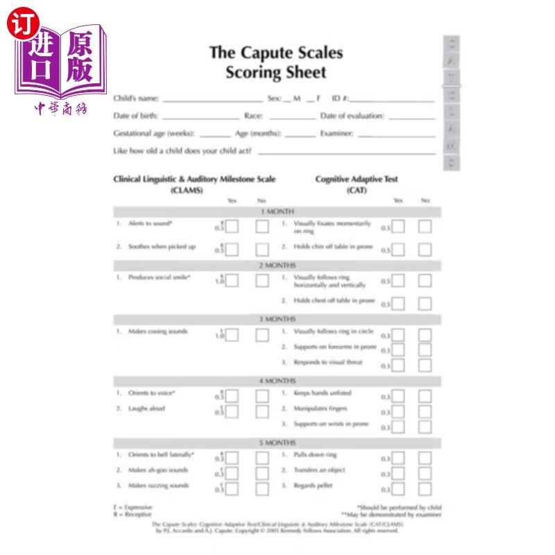 海外直订医药图书capute scales scoring sheets 卡皮特量表得分表