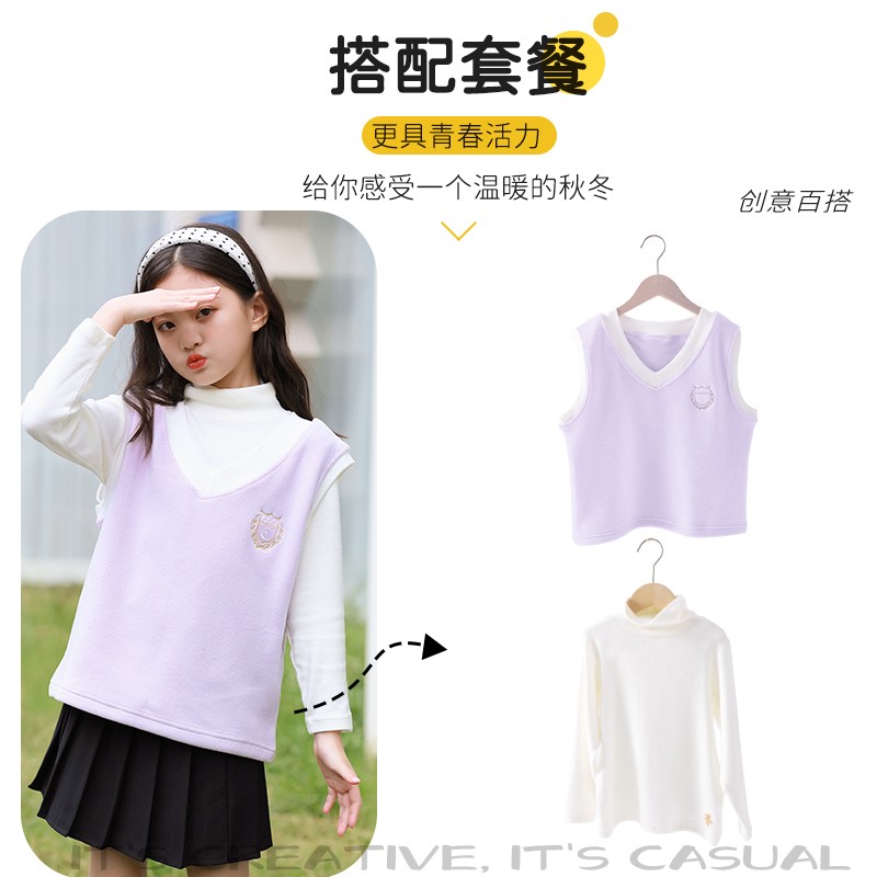 浪莎儿童马甲男童女童背心秋冬坎肩学院风中大童保暖外穿加绒加厚 深靛蓝 170 建议体重90-100斤