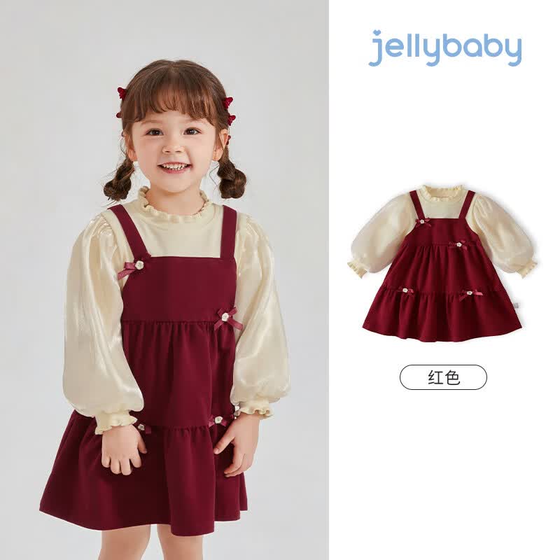 JELLYBABY宝宝假两件裙子儿童公主裙秋装连衣裙女童 红色 110cm高性价比高么？