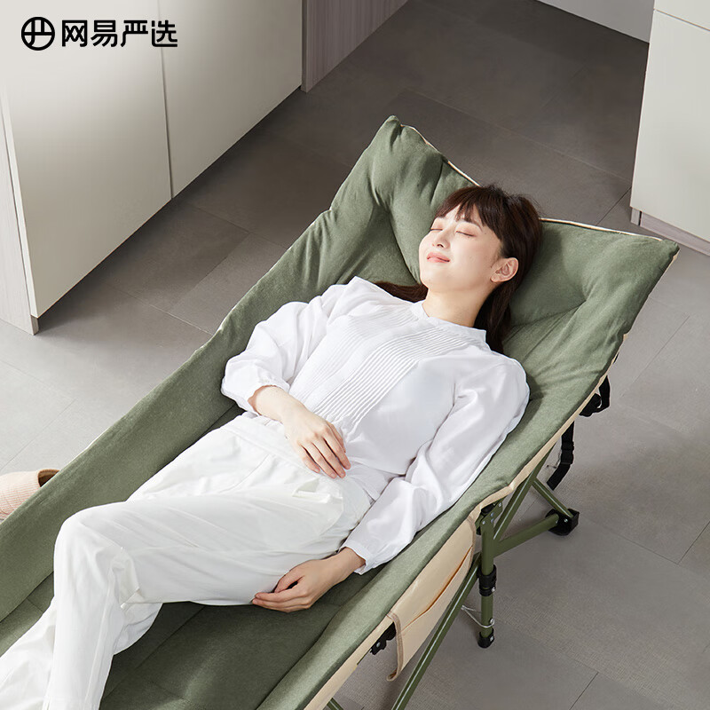 网易严选折叠床躺椅 办公室午休床午睡床椅便携式行军床单人床陪护床 推荐 【十脚】深绿190*70cm(加棉)