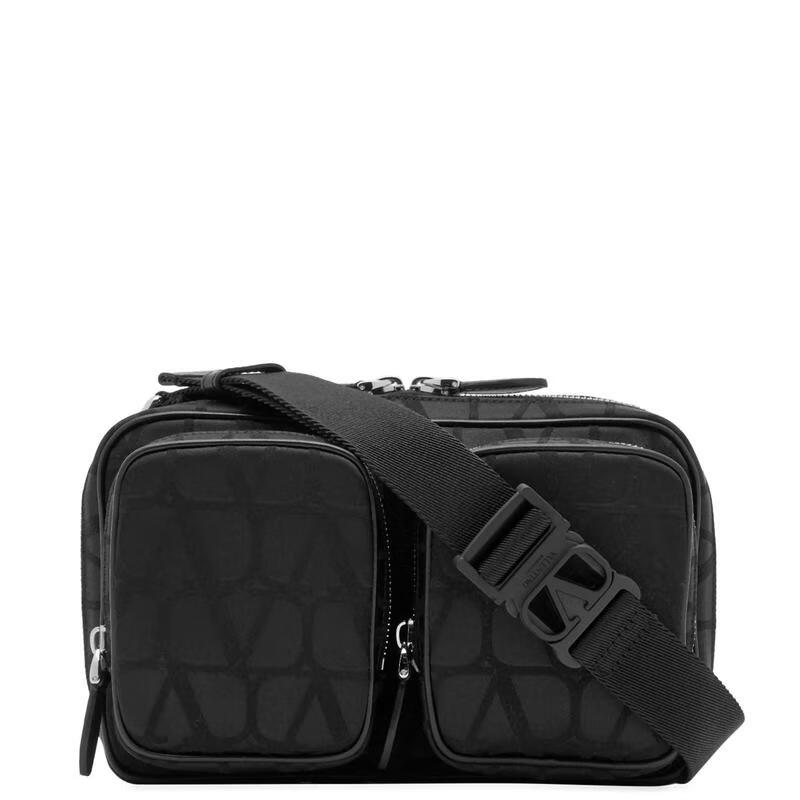 华伦天奴（Valentino）24新款时尚男士尼龙方块包休闲简约单肩包 精致印花logo大容量 Black 小号