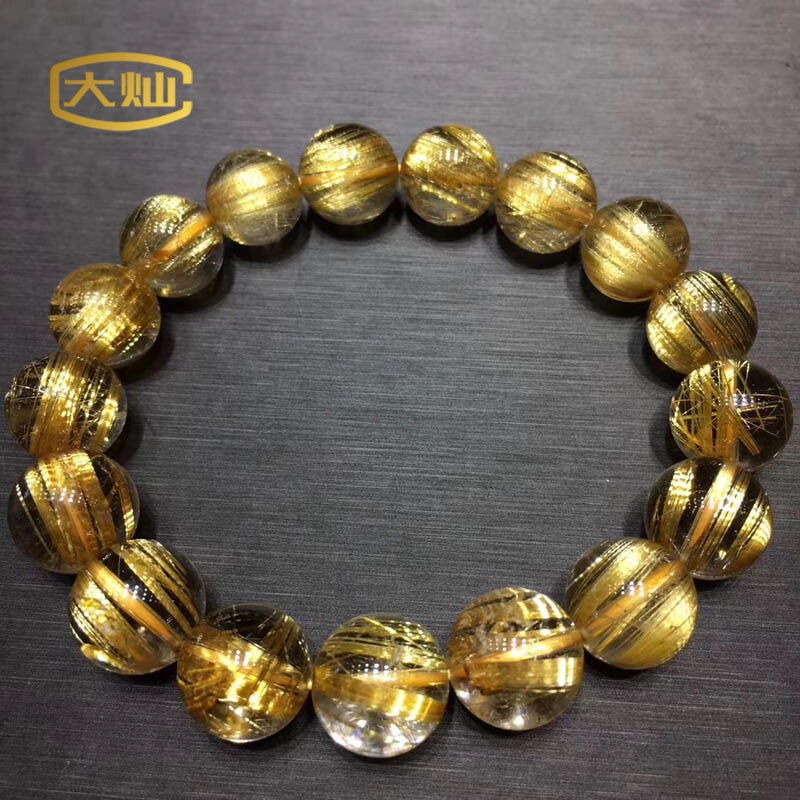 大灿 水晶手串钛晶猫眼手串天然金发晶金顺发晶顺发钛晶水晶手链