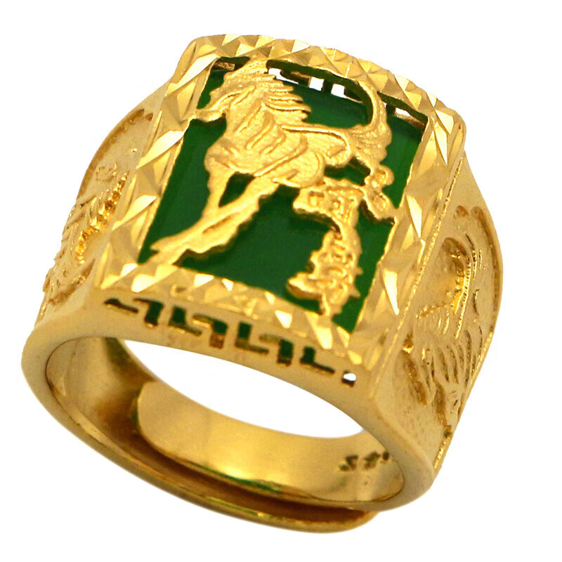 微浓镀越南沙金男士镶宝石生肖戒指宽版霸气马到成功仿金戒指久不掉色