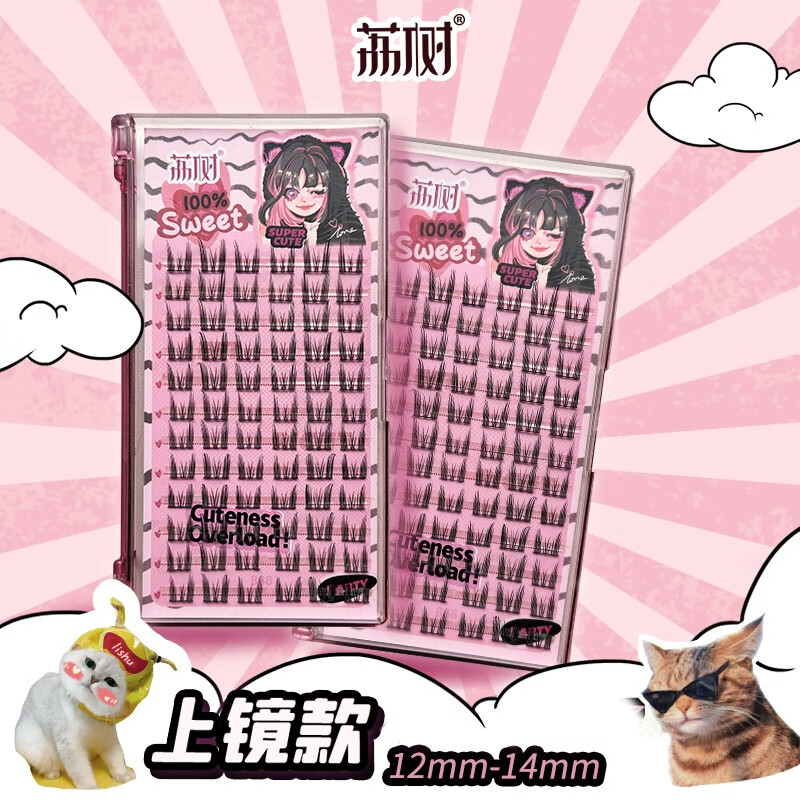 荔树纯欲猫耳朵假睫毛自然仿真仙子毛卷翘素颜女款单簇 长长款【两盒装】 144簇 13mm 无胶水镊子