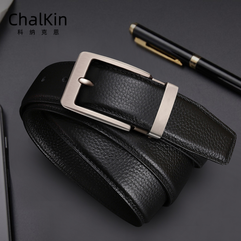 CHALKIN本命年腰带男马年红黑两面真皮针扣皮带双面用头层牛皮爸爸裤腰带 款49打孔带 125cm 体重160-175/裤码37-39