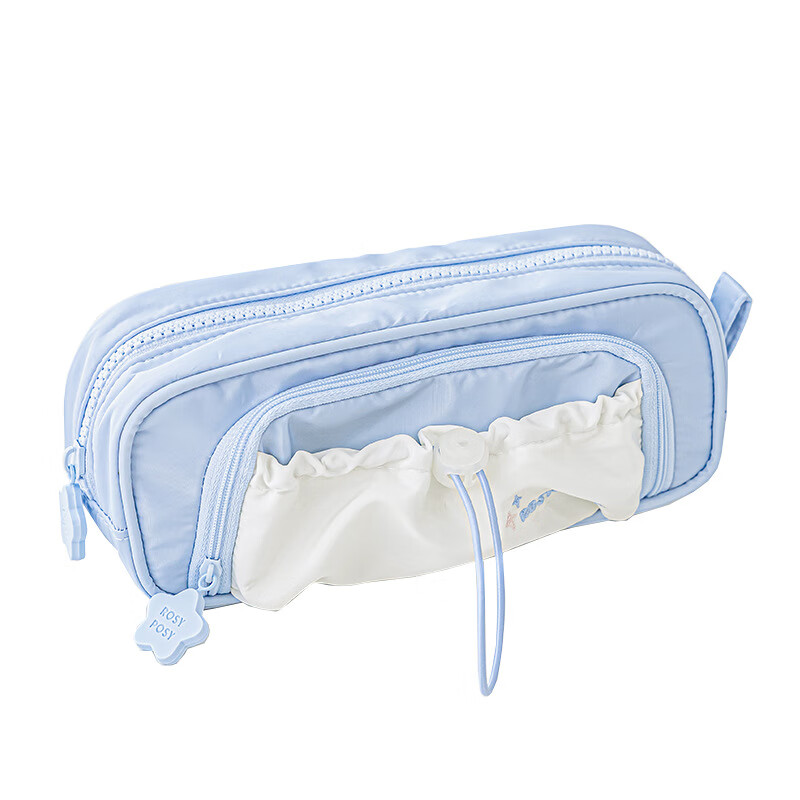 RosyPosy 星星系列抽绳笔袋套装 ins高颜值女孩双层大容量笔袋文具盒学生文具奶油风 星星系列笔袋【蓝】+1支笔