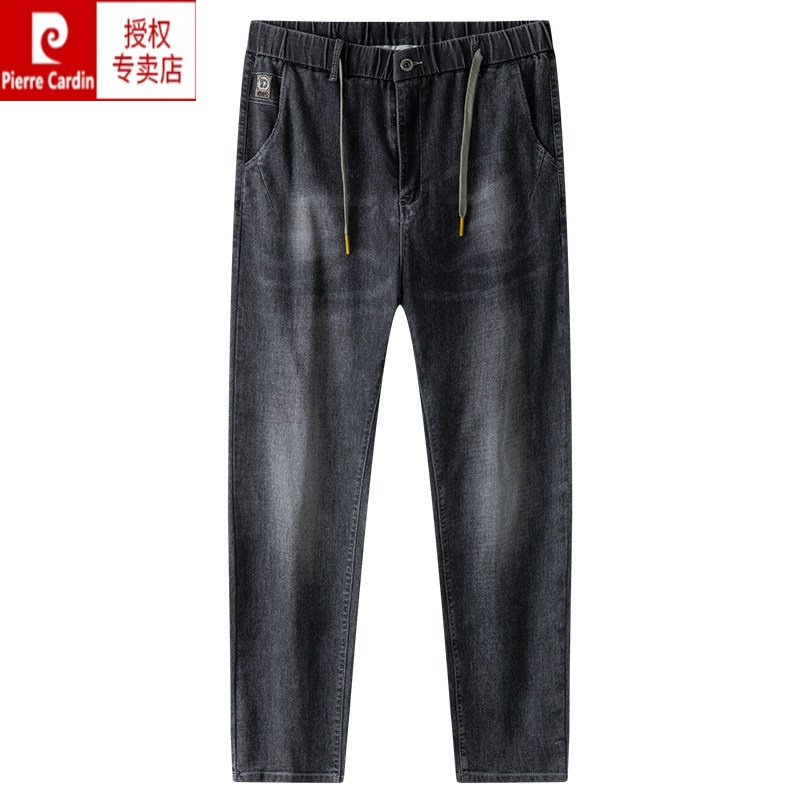 裤男松紧腰做旧薄款休闲裤潮胖子肥佬裤子春夏宽松直筒裤针织 黑色 38