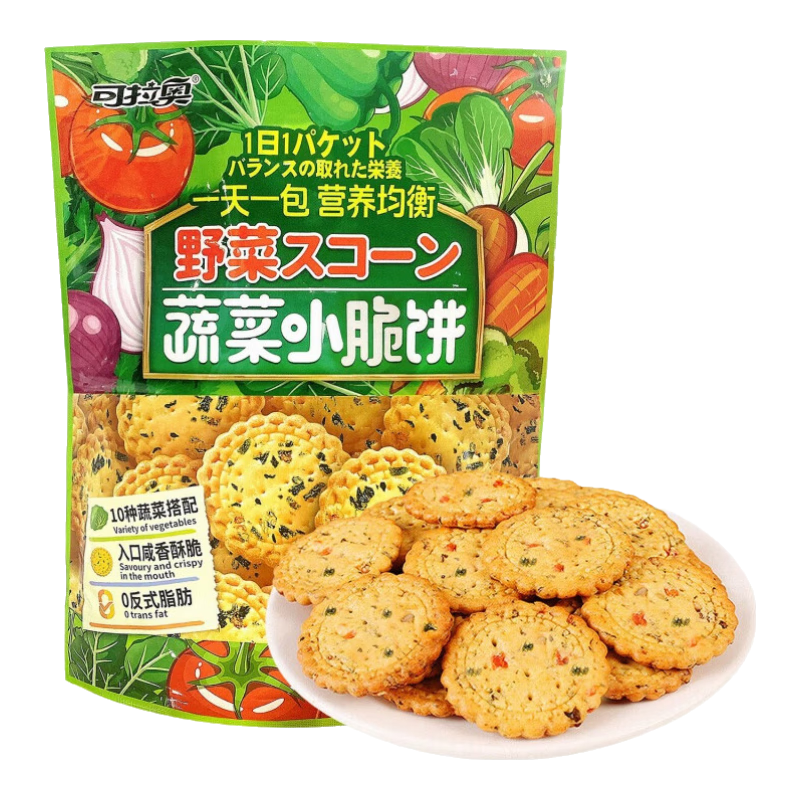 可拉奥可拉奥蔬菜饼干日式小圆饼朋友分享零食办公室休闲食品网红小吃 500g*2袋