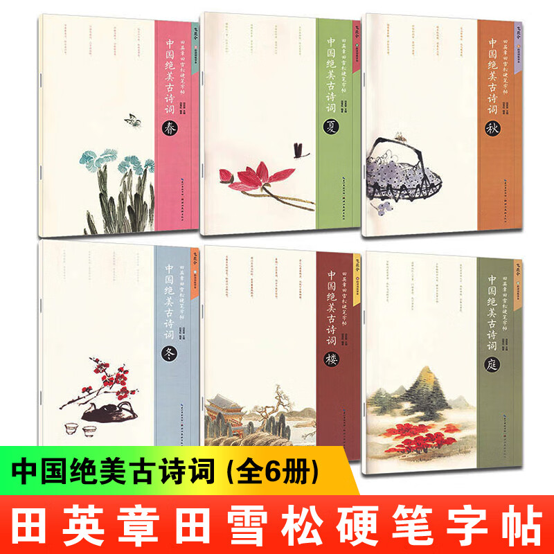 飞花令6本套装田英章田雪松硬笔字帖 春夏秋冬楼庭 书法临摹中国绝美古诗词楷书入门基础训练练习本诗集 田英