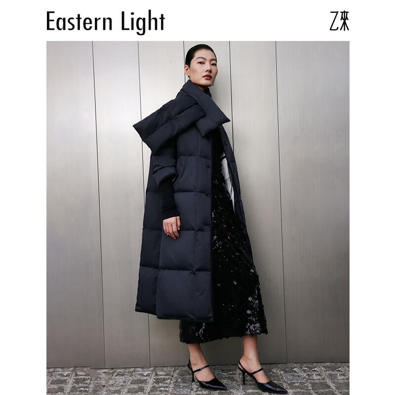 乙来（EASTERN LIGHT）【100%进口SOLOTEX纱线】2025冬季长款羽绒服大衣外套新年战袍 普鲁士蓝 M