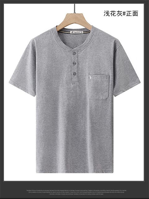 衫半袖薄款纯棉爸爸短袖t恤男半袖老头汗衫爷爷打底衫中老年 浅灰色 m