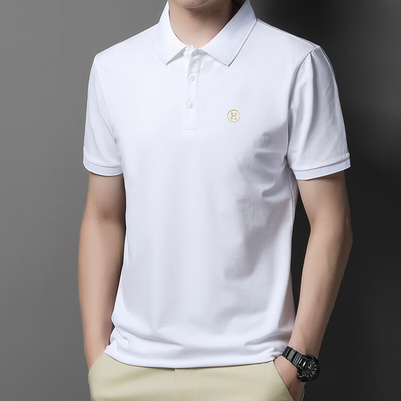 九牧王(joxod)短袖polo·衫男士夏季薄款宽松白色t恤休闲商务潮流冰丝