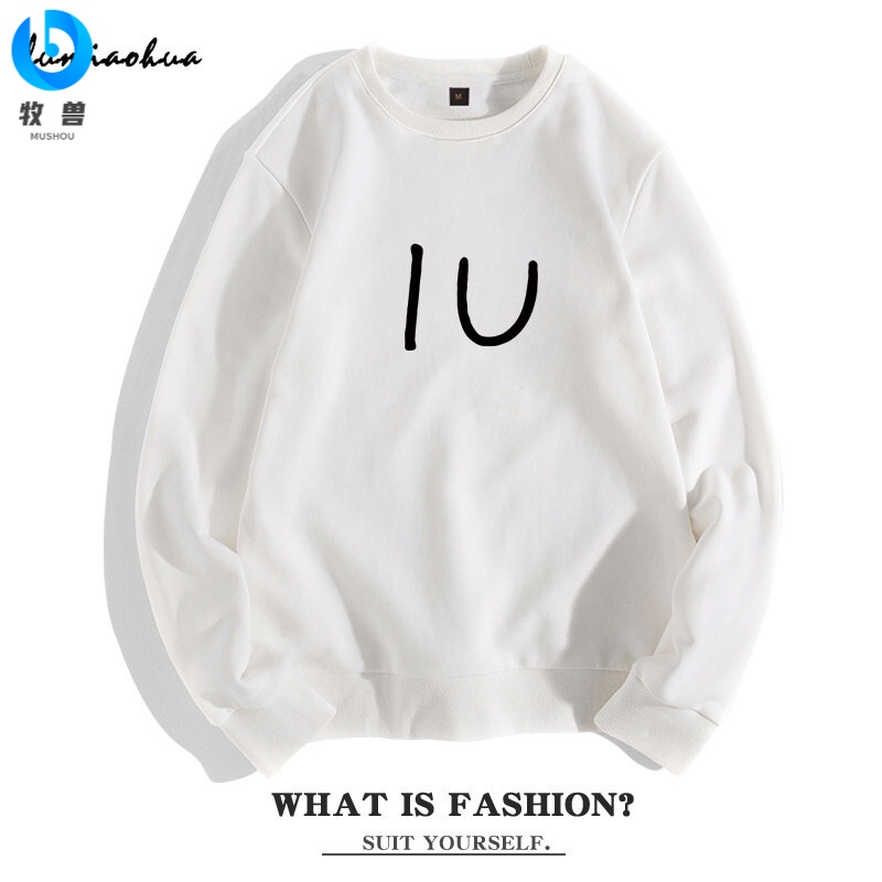 牧兽李知恩衣服iu卫衣男圆领休闲装潮流宽松青少年学生港风国 白 iu s