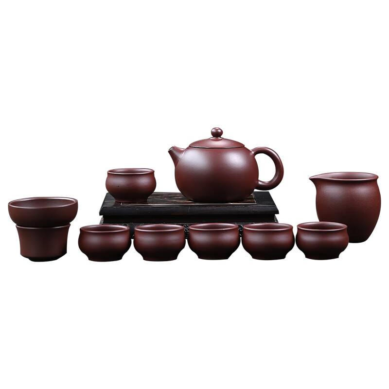 京峰阁高档紫砂壶套装 宜兴原矿纯手工西施泡茶壶 家用办公茶具整套送礼 王伯军紫泥西施套组 10头