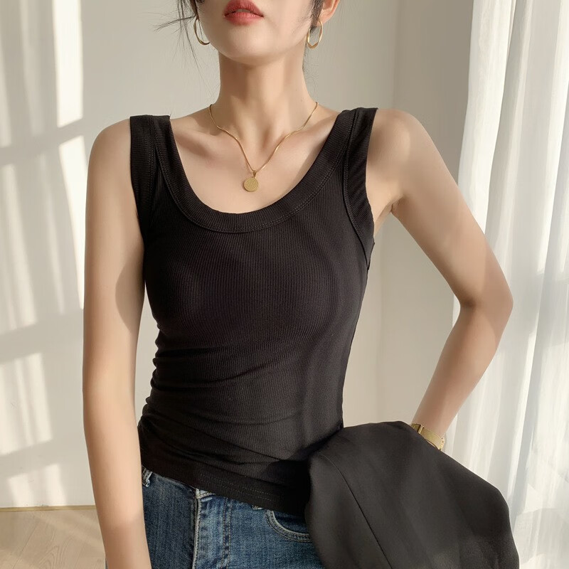 莫代尔女士背心螺纹舒适百搭吊带上衣遮副乳显瘦背心（一件装） 螺纹背心白色 L （80-120斤）