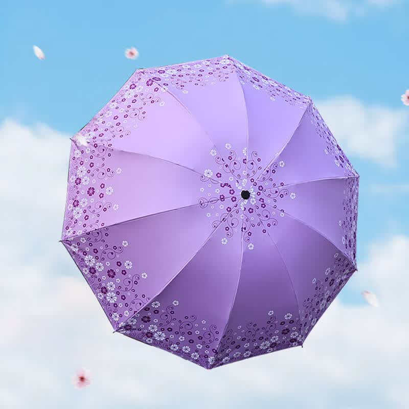 晴雨两用伞10骨加大单双人黑胶印花太阳伞防晒遮阳伞加厚折叠雨伞 【10骨】爱情花款紫罗兰