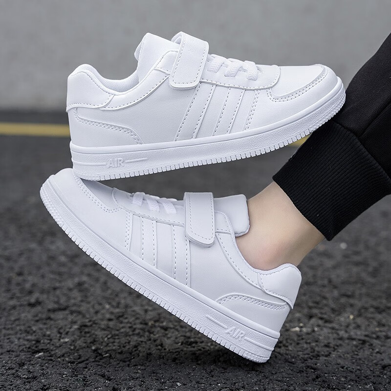 贝天熊童鞋秋冬款男女童休闲鞋学生中大童轻便耐磨运动鞋 BLT890白黑【革面】 28码 内长17.8/脚16.8