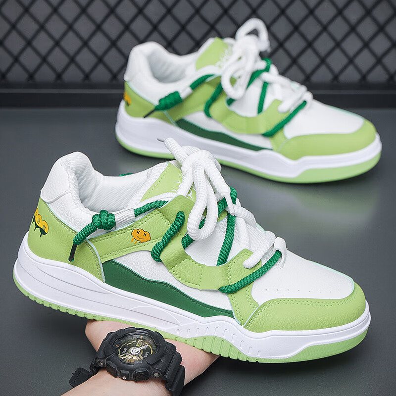 fashion面包鞋2024春季新款时尚轻奢运动休闲鞋潮流百搭高颜值板 白绿
