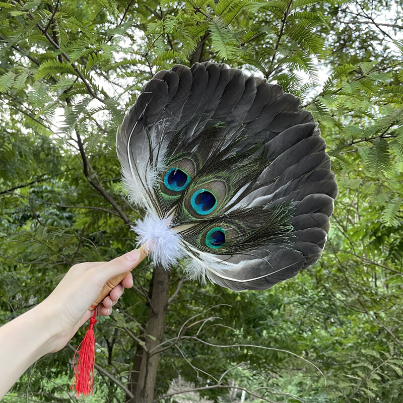 羽扇古风羽毛扇子鹅毛扇夏季便携蒲扇手工芭蕉扇中国风 孔雀毛黑顶