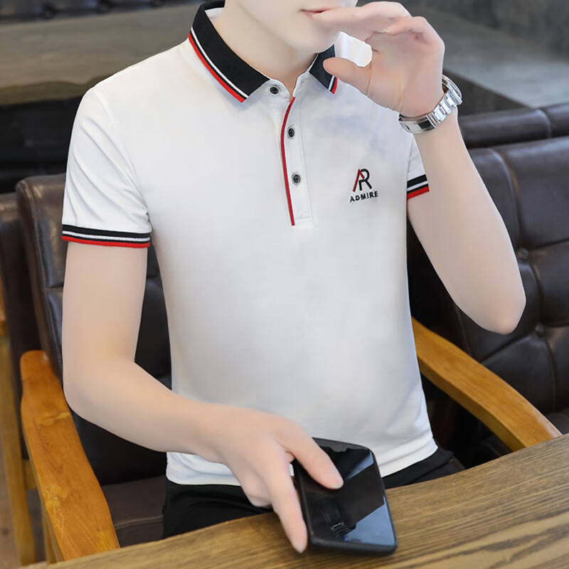 迈宾伦冰感男装短袖t恤时尚潮牌男士有领polo衫简约翻领半截袖纯棉