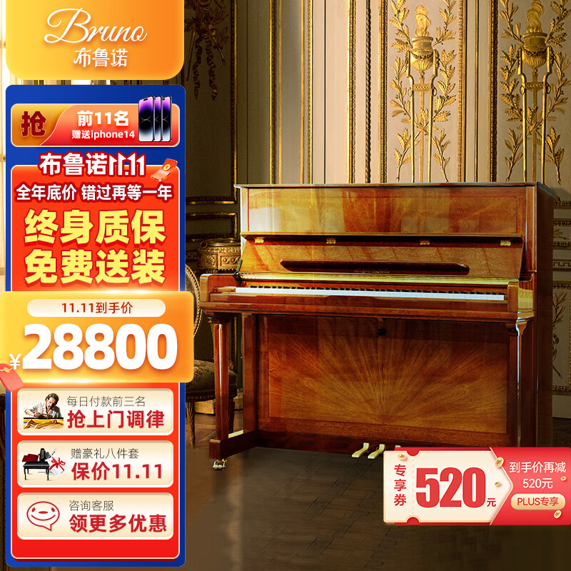 BRUNO德国品质钢琴GT650立式钢琴家用品牌专业级考级钢琴