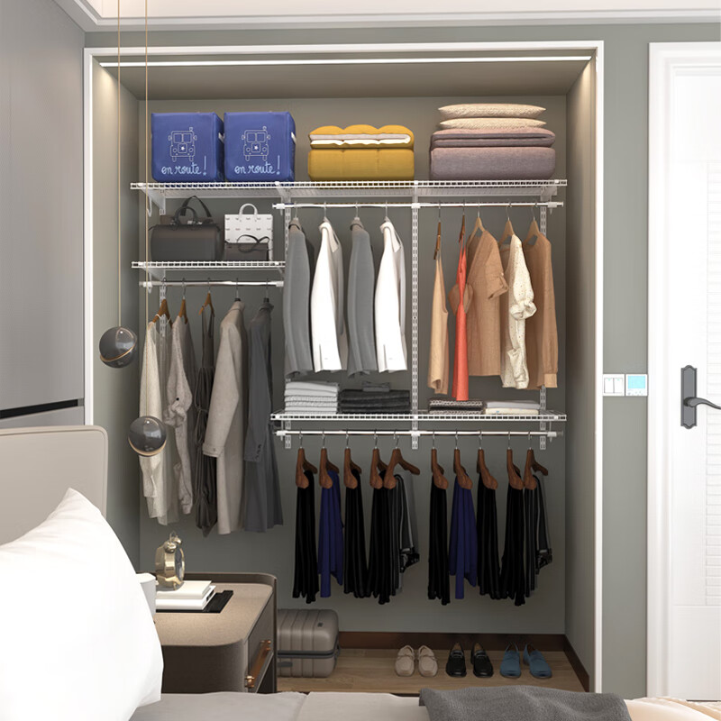 巧精灵 壁挂式金属衣柜卧室小户型砌墙步入式衣帽间架子组合全屋定制