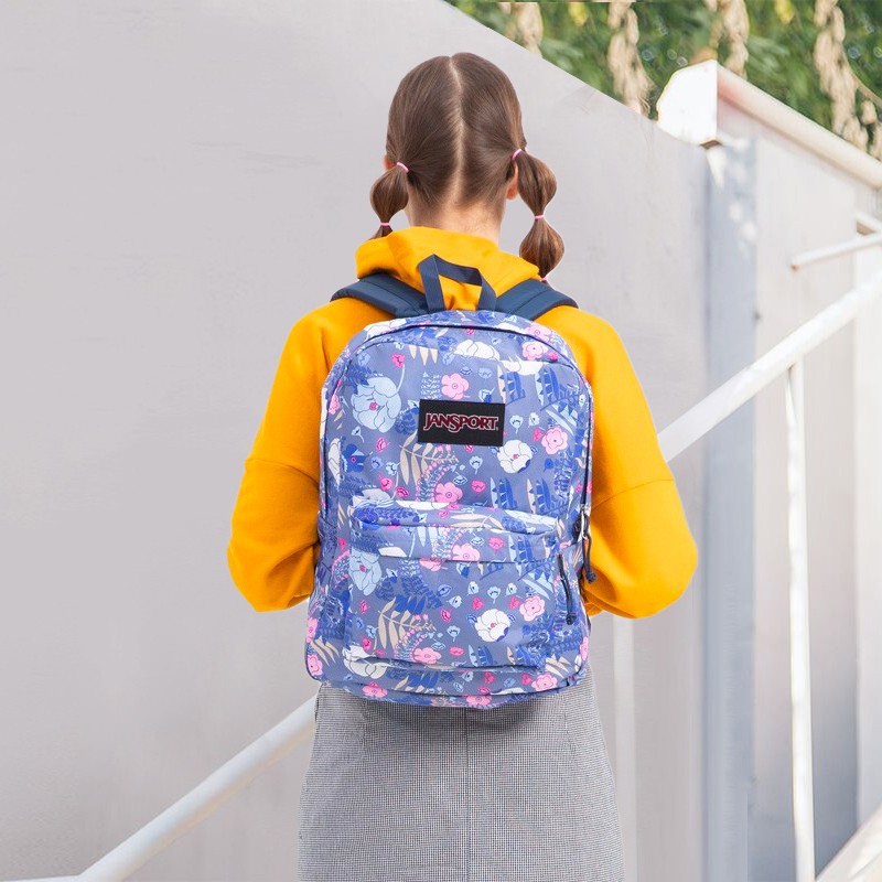 JANSPORT杰斯伯双肩包女书包背包ins风校园休闲包男TWK8 61M 蓝底繁华