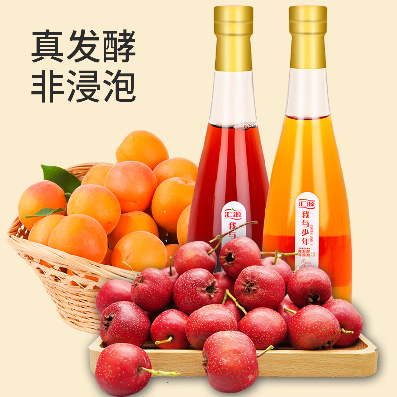 汇源低度微醺水果酒（男女士小甜酒 100%果汁原浆发酵） 杏果酒300mL+山楂300mL