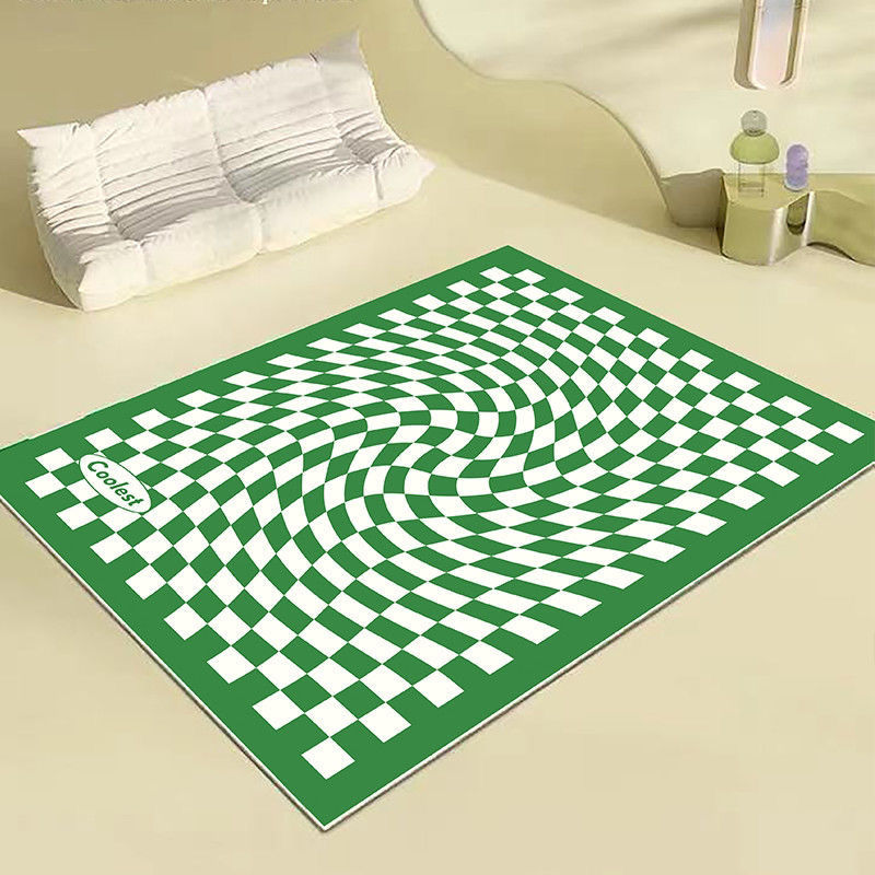 澳颜莱 棋盘格客厅茶几地毯绿白格子现代简约ins风摩洛哥 复古我是