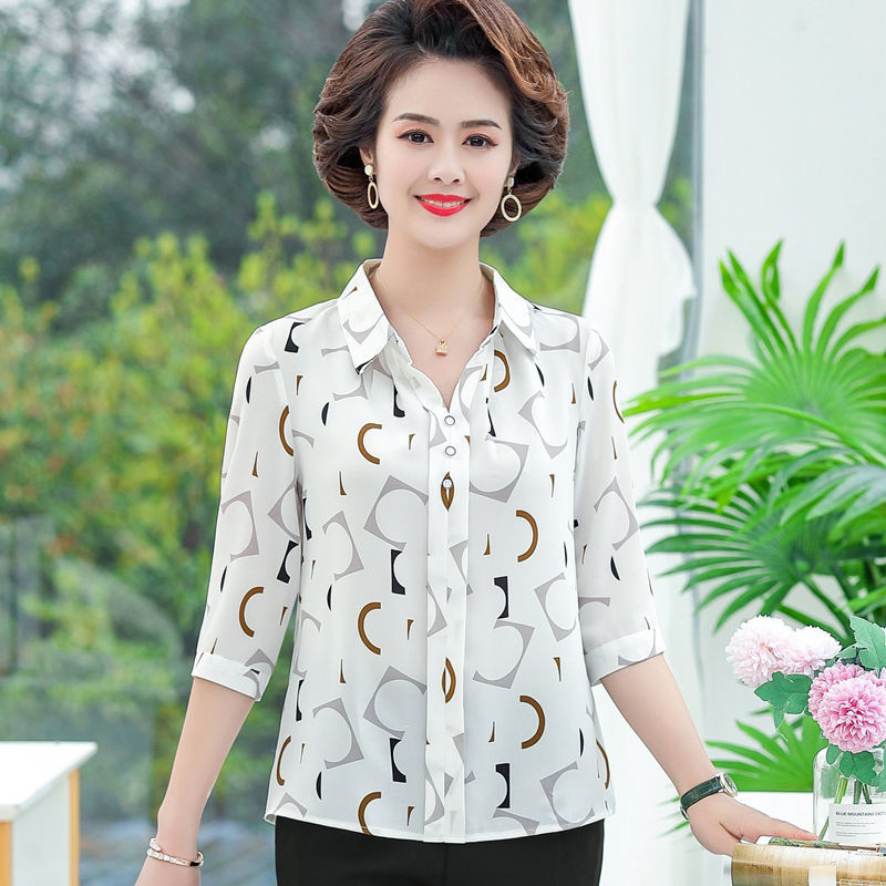 云翔四海五十到六十多岁女袖夏天穿的妈妈衬衫中老年女宽松套头袖小衫