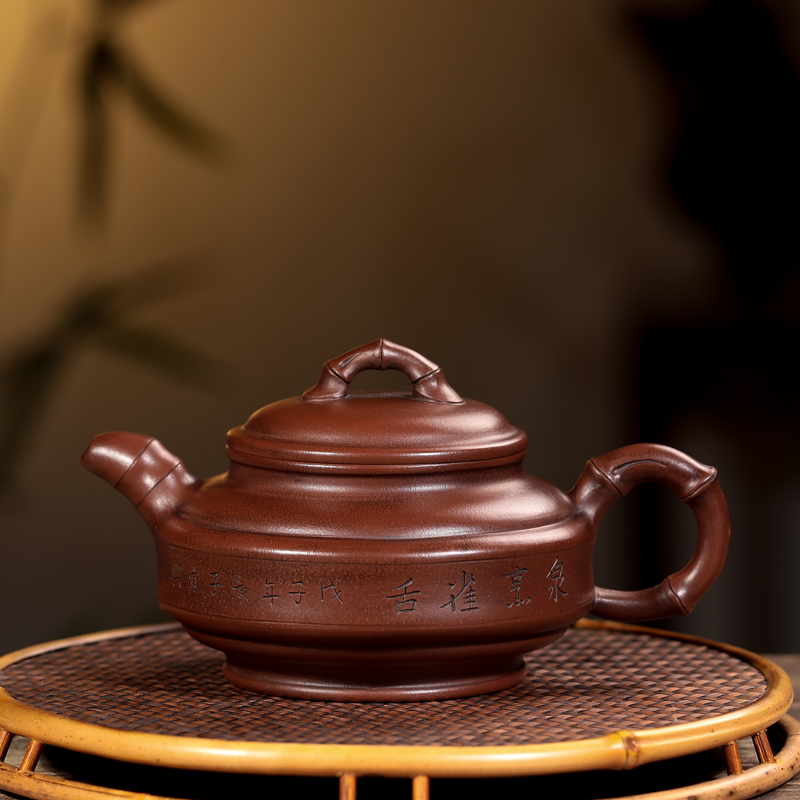 顾景舟紫砂壶 回流壶顾景舟真品早期一厂老紫砂壶红泥全手工双线竹鼓