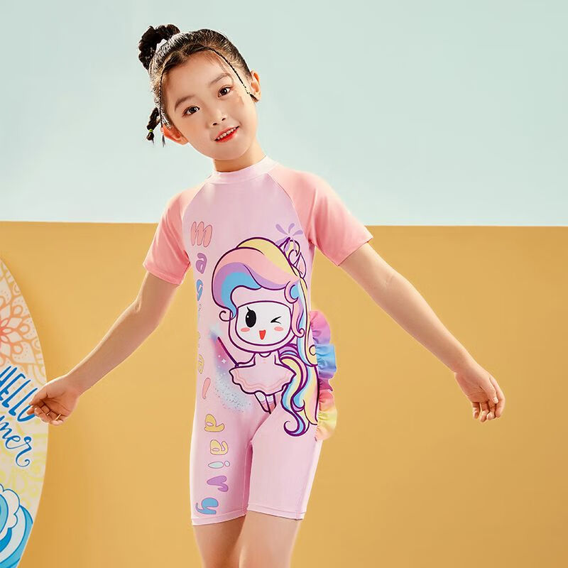 女孩中大童连体游泳衣2023新款宝宝训练泳装 【配同款泳帽】花仙子 l