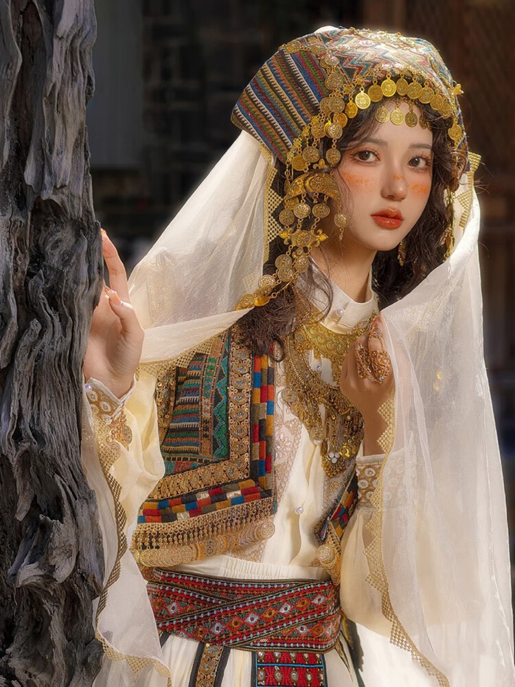 族服装女古国公主服饰刺绣金色西域民族风汉素新款 金色xianglian s