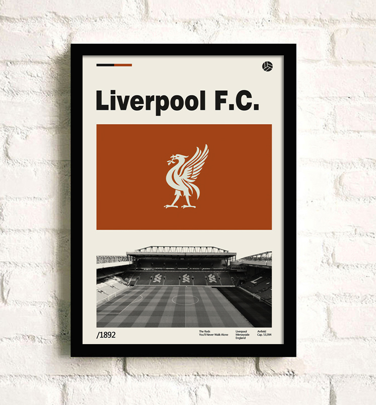 百圣牛曼联曼城足球俱乐部复古海报装饰画挂画 利物浦 24*33厘米 永恒