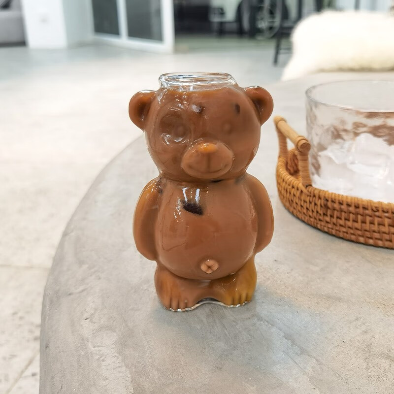 麟酷可爱熊玻璃杯ins网红餐厅小熊杯子咖啡杯 可爱卡通玻璃杯创意水杯