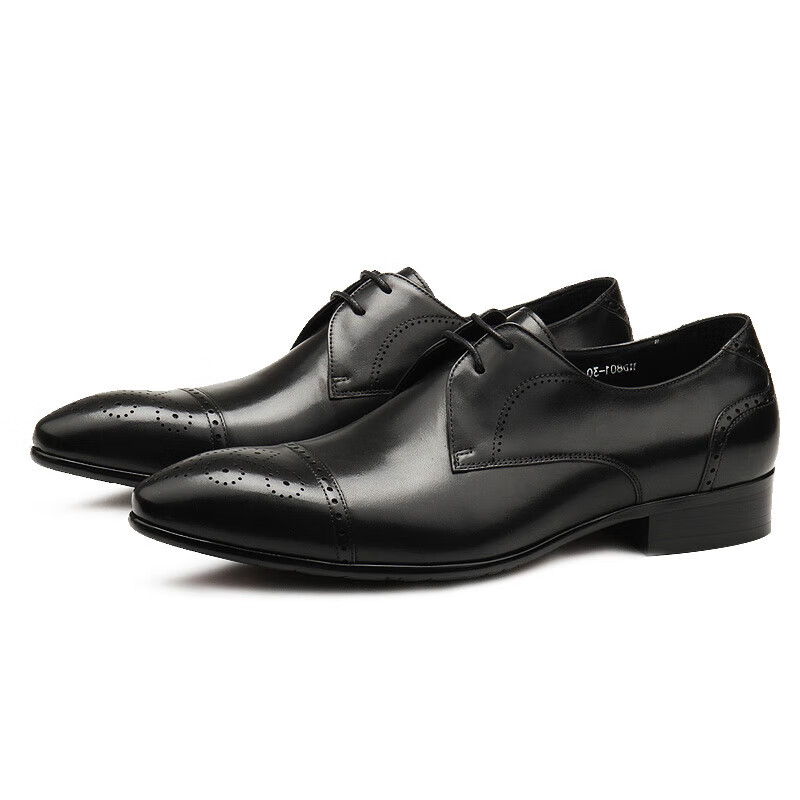 omde欧版布洛克意式尖头男鞋真皮商务正装甩尖子皮鞋男英伦潮 黑色 37