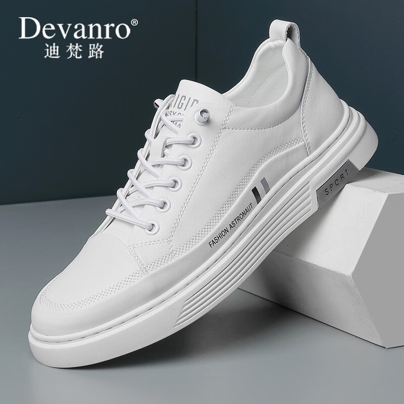 迪梵路(devanro)品牌奢侈套脚板鞋男2024秋季新款透气软底休闲鞋白色