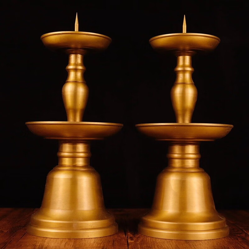 铜人艺巷铜人艺巷全铜仿古黄铜双层烛台蜡台家居佛堂供佛装饰烛台摆件