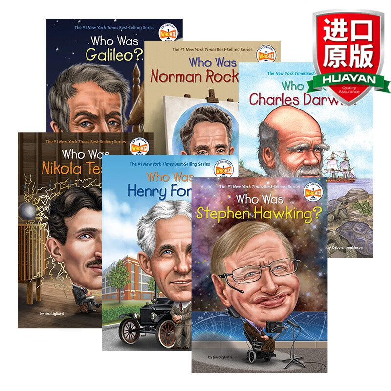 英文原版 谁是伽利略/诺曼·洛克威尔/尼古拉特斯拉/达尔文/亨利福特/史蒂芬霍金 WHO WAS GALILEO? 名人传记6本套装 中小学生英语课外阅读读物