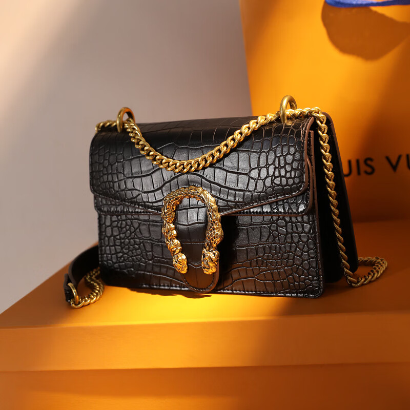 mospoke原创轻奢包包女新款潮酒神包单肩斜挎链条小包 黑色1